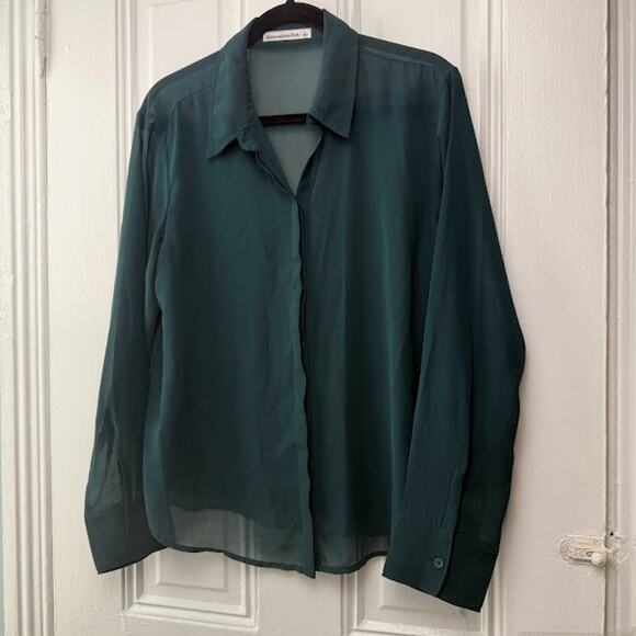 Abercrombie & Fitch Tops - Abercrombie & Fitch Blouse Womens Large Hunter Green Long Sleeve Sheer Top